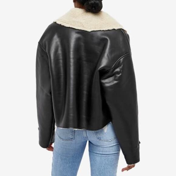 Good American Air Force Faux Shearling Jacket Black Women's Size XXL/ 5 NWT - Picture 4 of 10